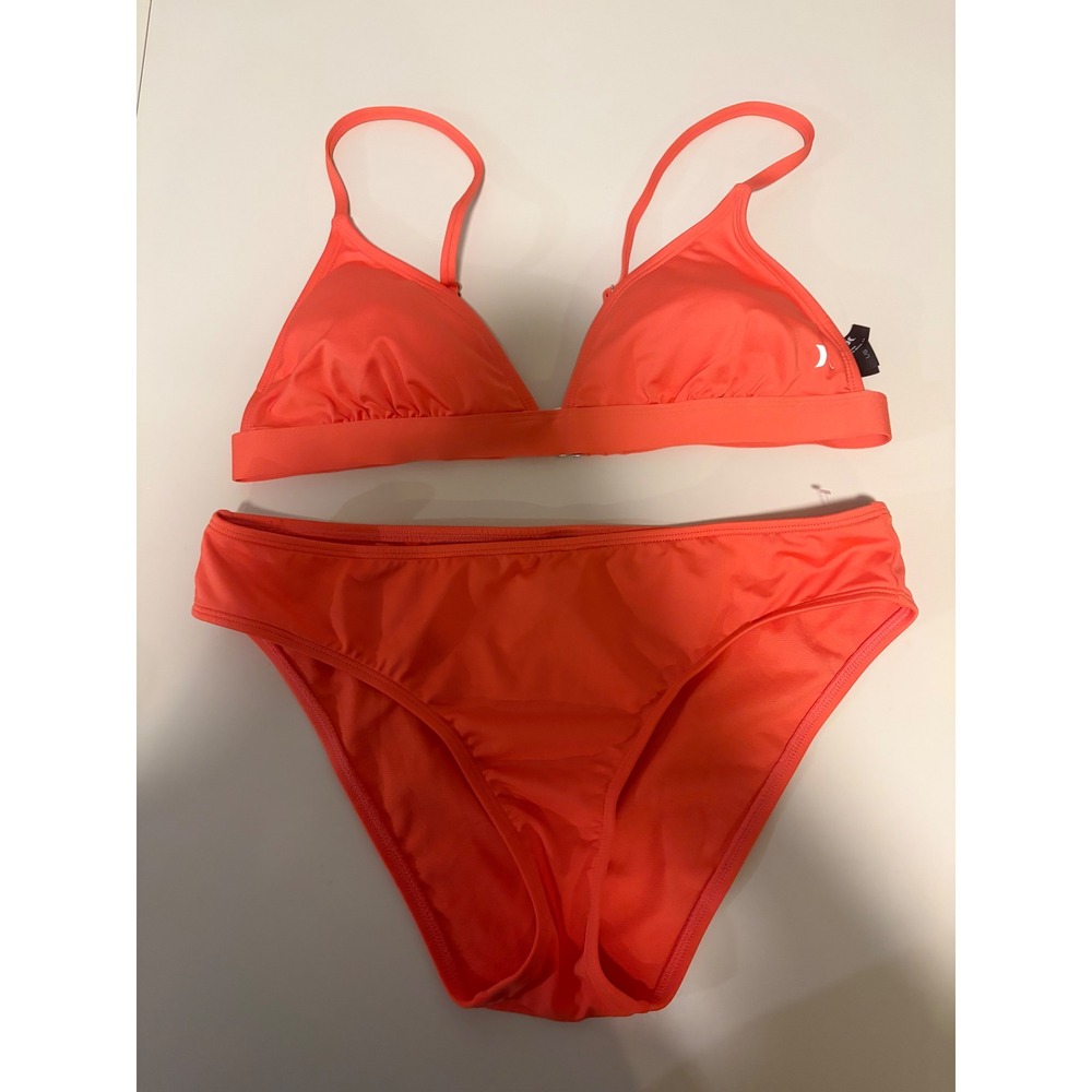 Hurley Womens Neon Coral Orange Triangle Bikini Two Piece Swimsuit Set Large